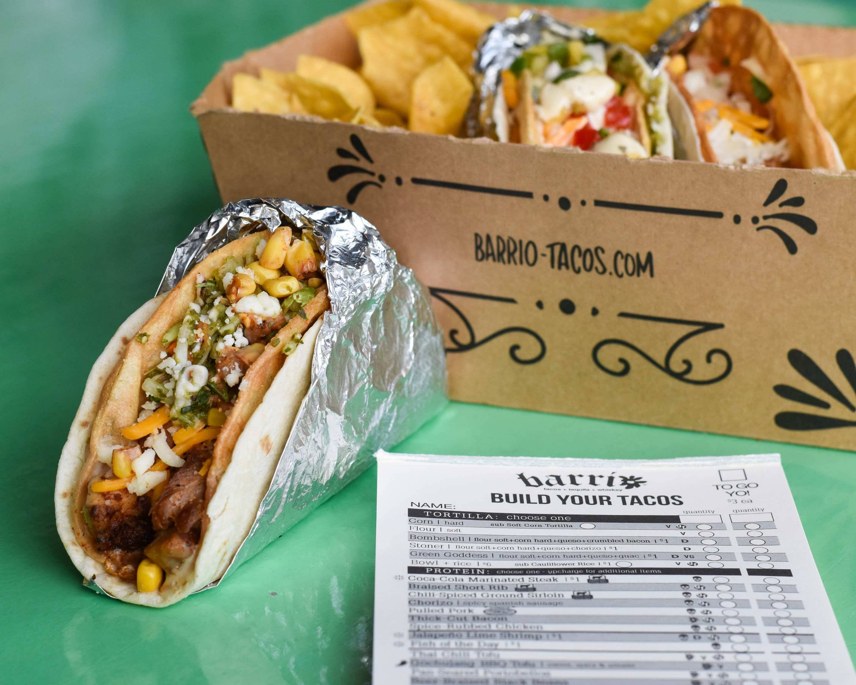 Barrio Tacos Tremont signature dishes Barrio BoxGreen Goddess ShellBombshell